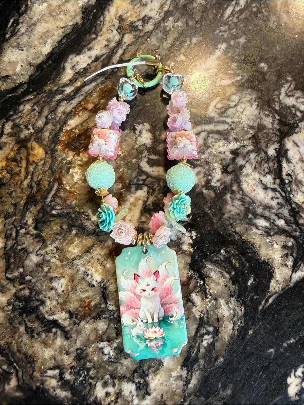 Pastel Fox Phone Charm - Mint, Pink